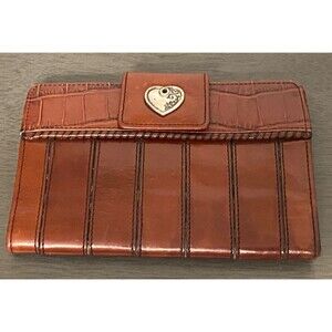 Vintage BRIGHTON Croc Embossed Leather Bifold Wallet Brown Cards Bills Coin